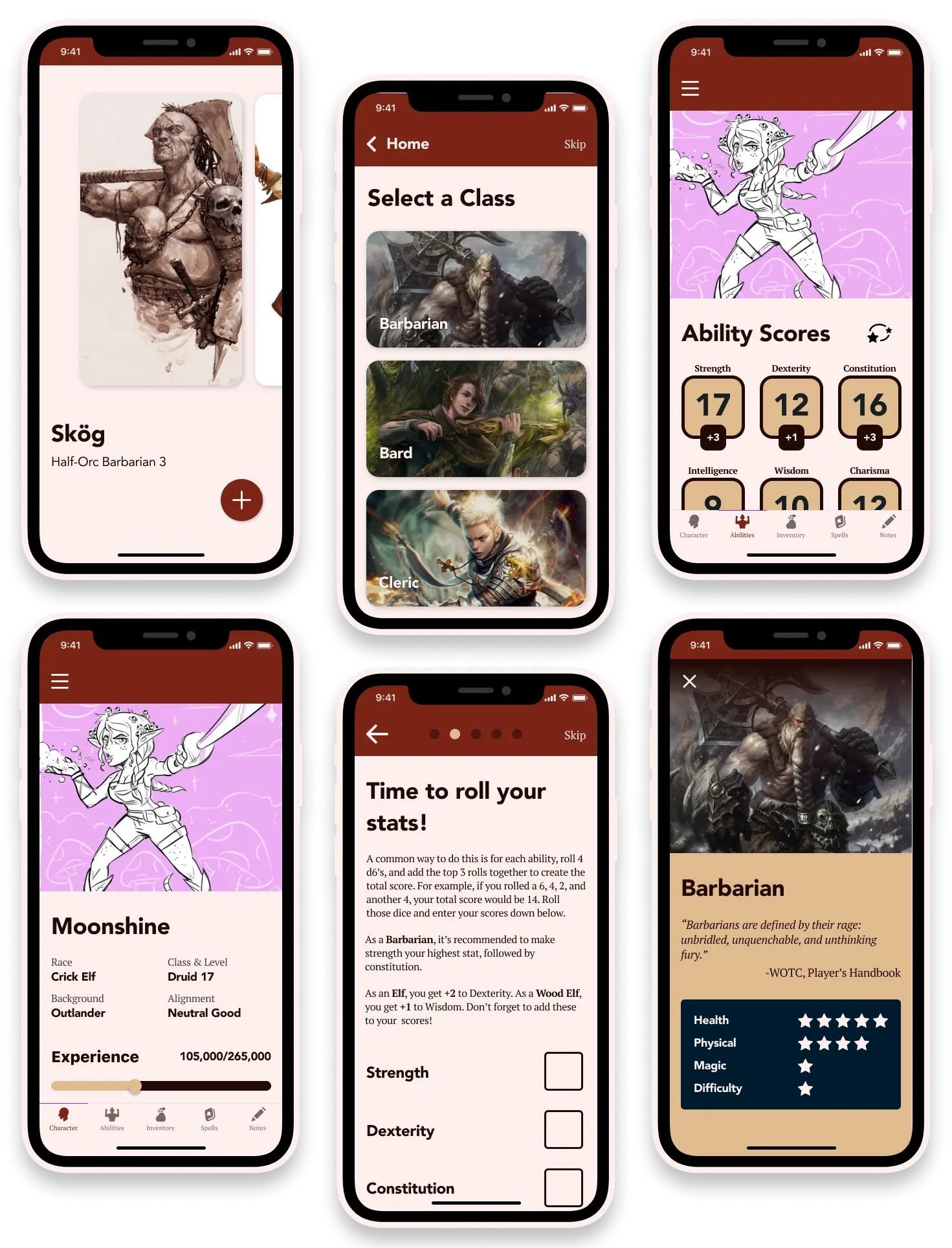 Final mockups of key pages in the app