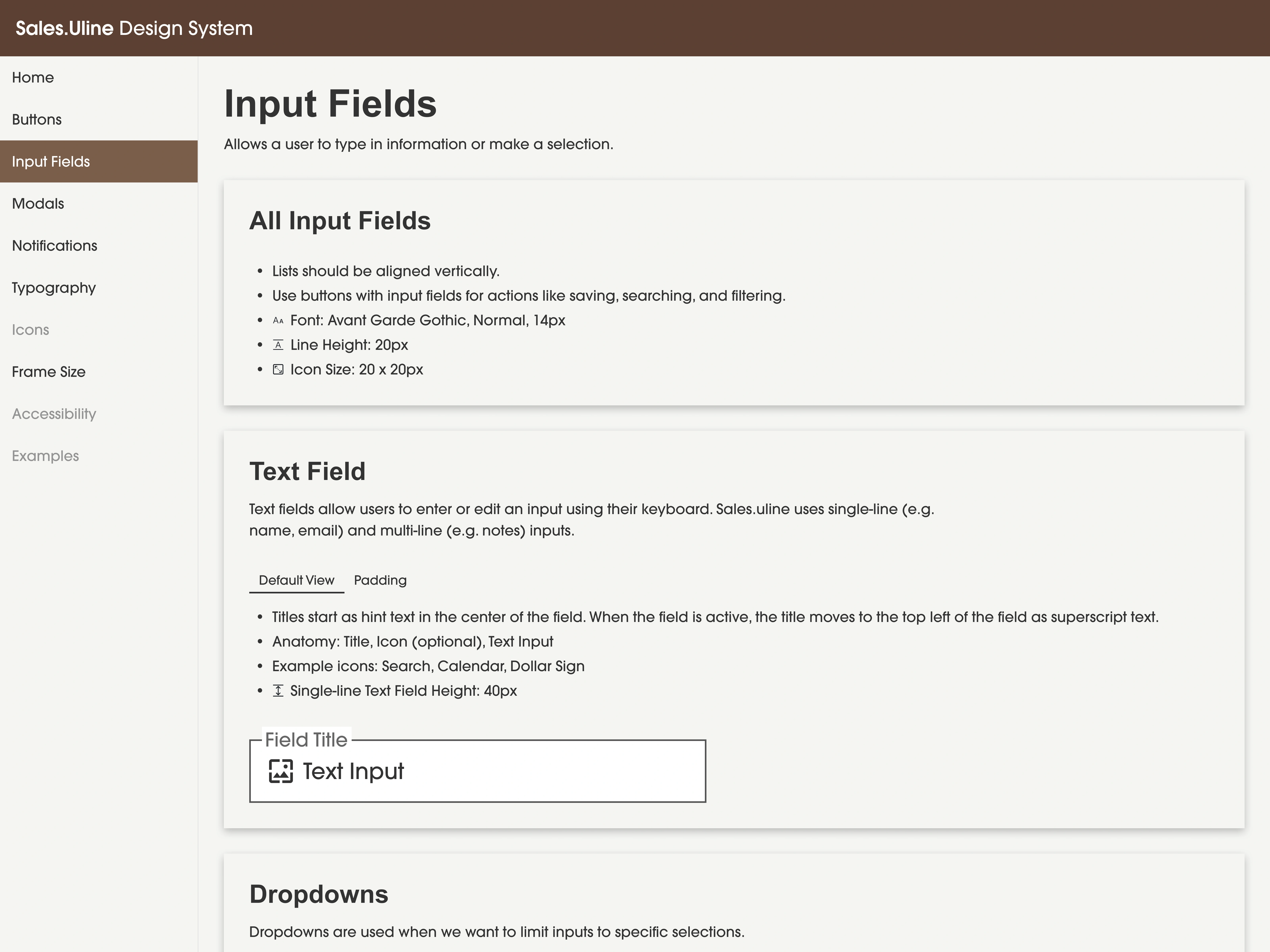 A snippet of documentation for input fields