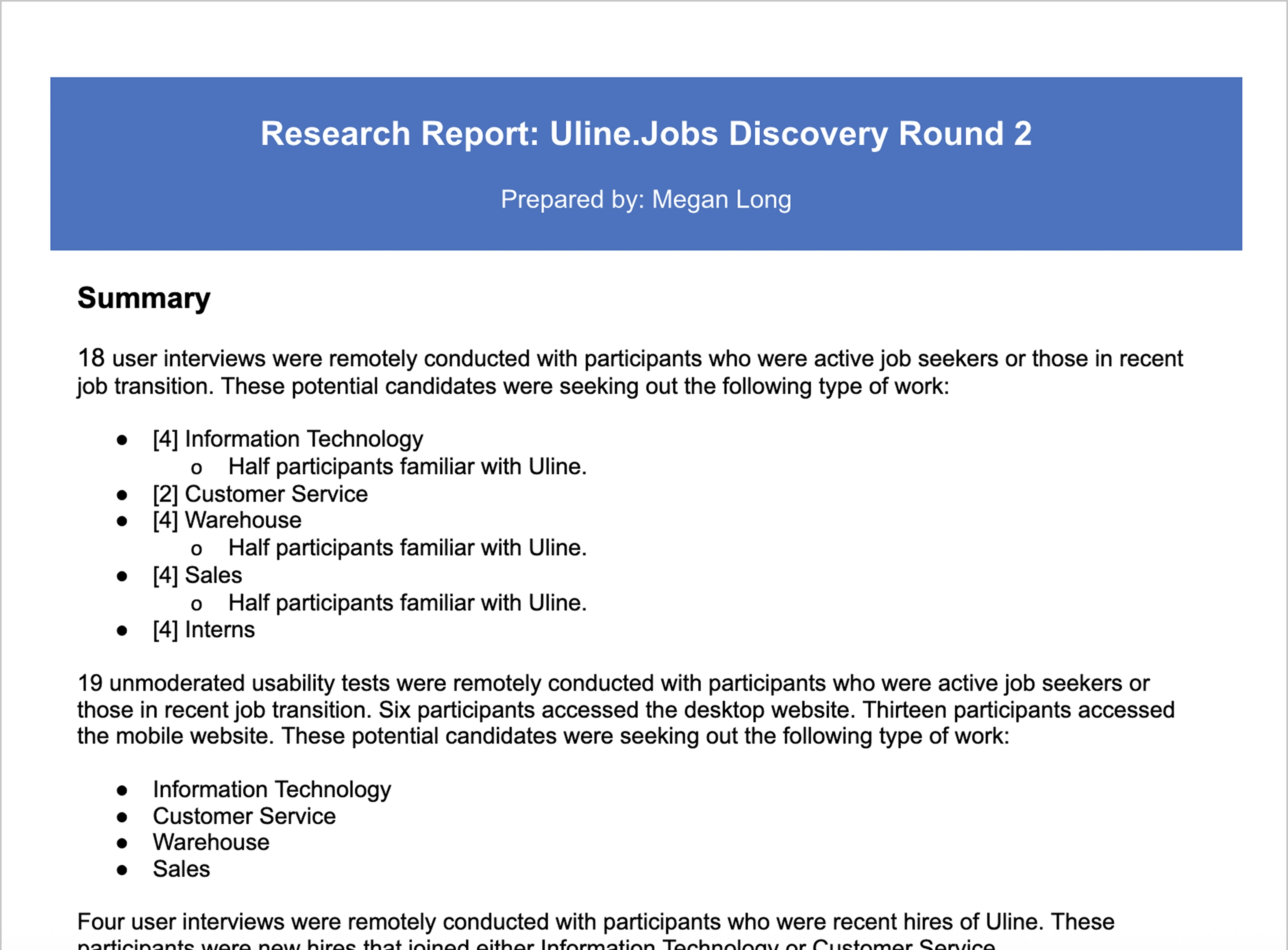 Image of UX Research summary page