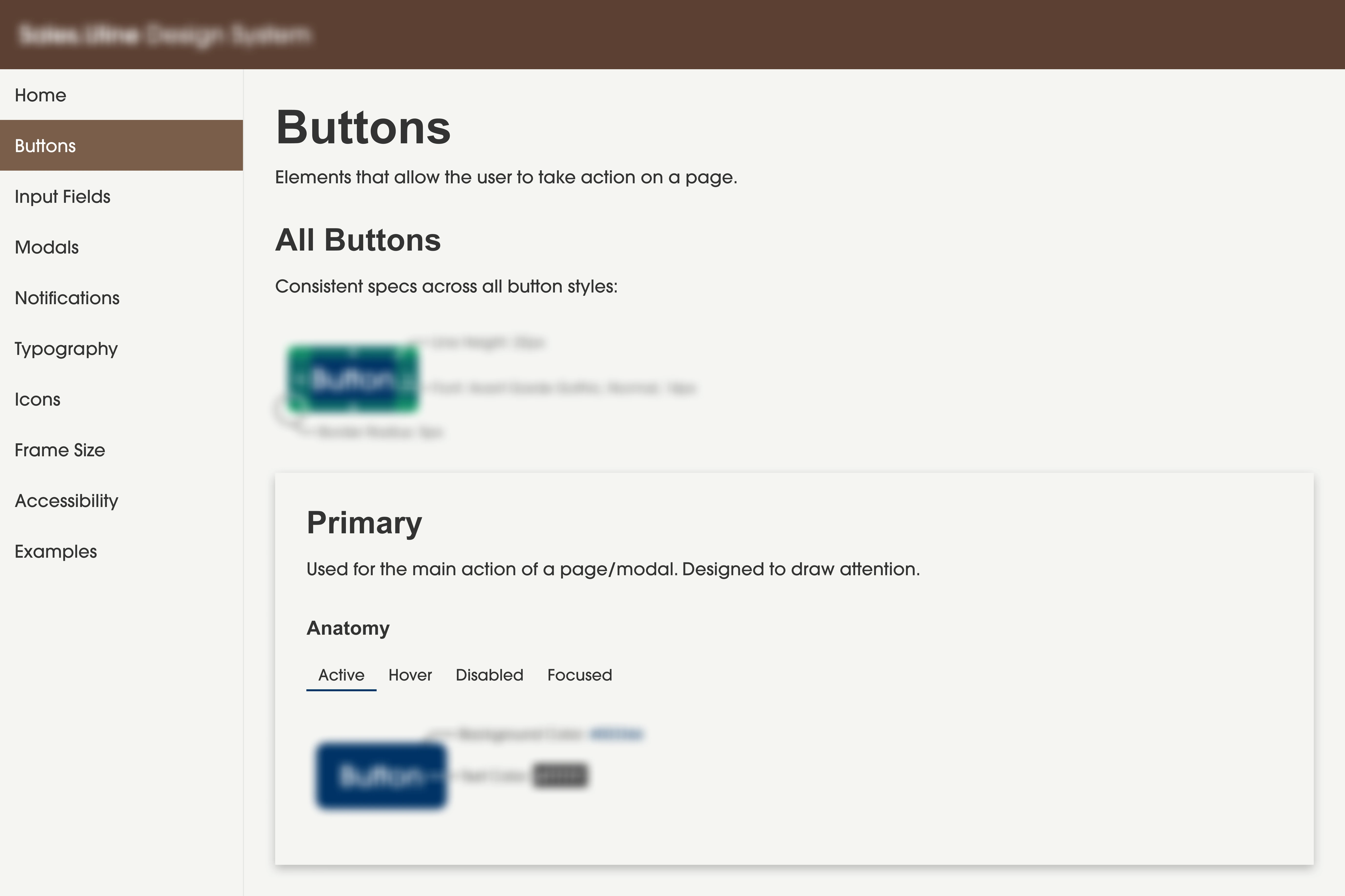 Blurred out version of button styles and guidelines