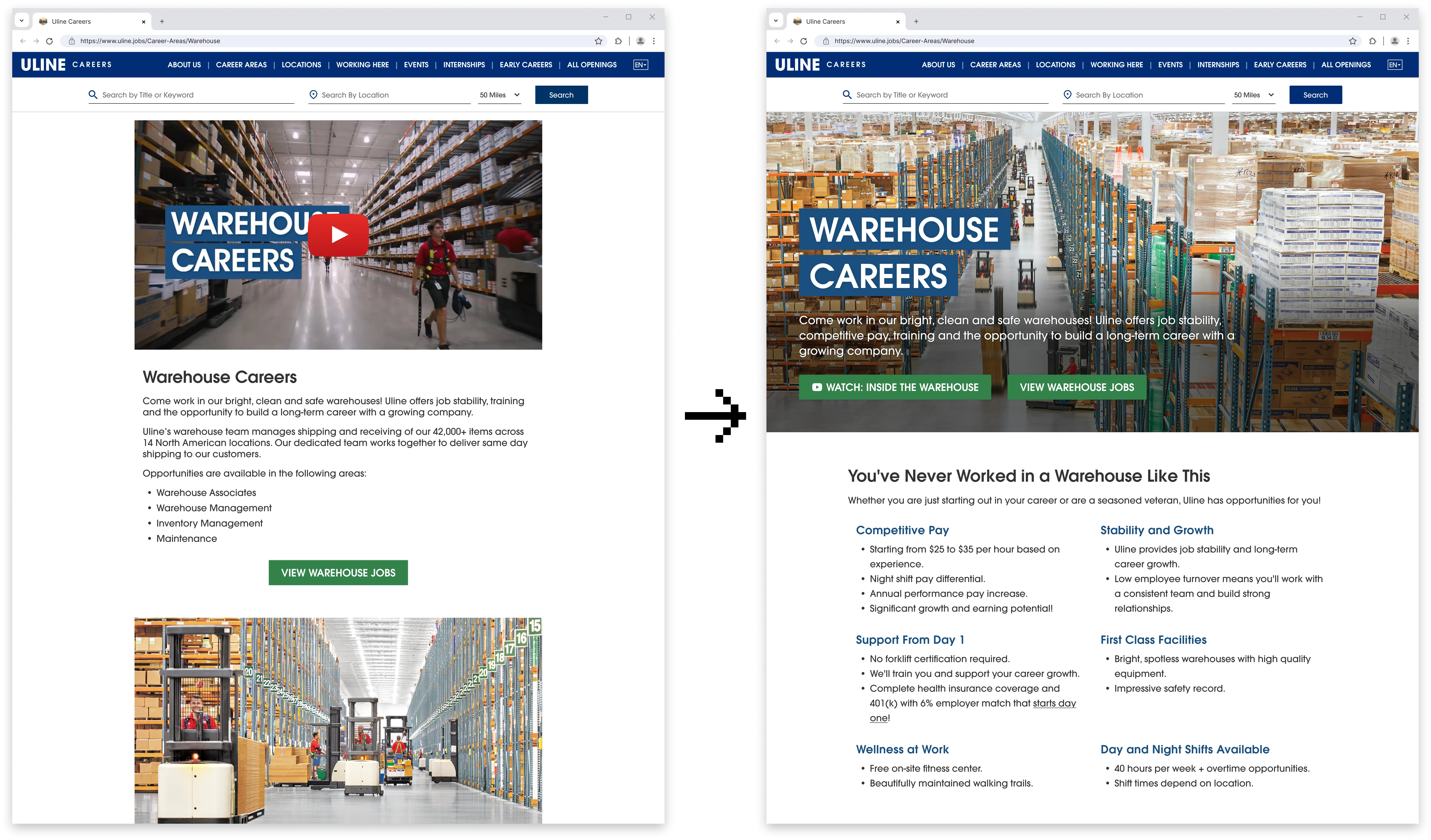 Before & After showing a more engaging page design
